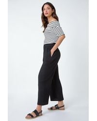 Roman - Textured Cotton Elastic Waist Culotte Trousers - Lyst