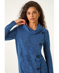 Roman - Cowl Neck Button Stretch Top - Lyst