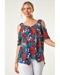 Roman Petite - Floral Cold Shoulder Top - Lyst