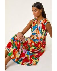 Roman - Abstract Print Tiered Midi Dress - Lyst