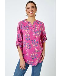 Roman - Cotton Floral Print V-Neck Overshirt - Lyst