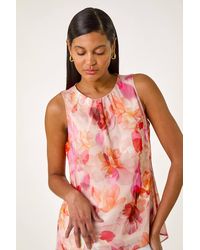 Roman - Floral Print Metallic Shell Top - Lyst