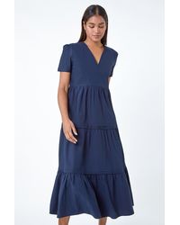 Roman - Plain Cotton Tiered Maxi Dress - Lyst