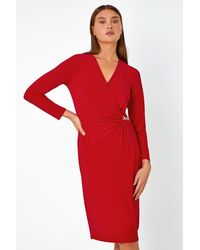 Roman - Chain Detail Wrap Midi Stretch Dress - Lyst
