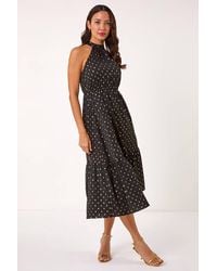 Roman - Spot Print Halter Neck Midi Dress - Lyst