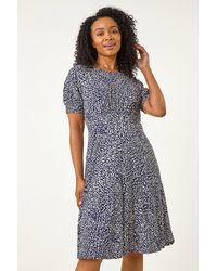 Roman Petite - Floral Print Shirred Stretch Dress - Lyst