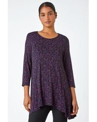 Roman - Floral Print Hanky Hem Stretch Top - Lyst