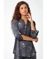 Roman - Metallic Linear Floral Stretch Shirt - Lyst