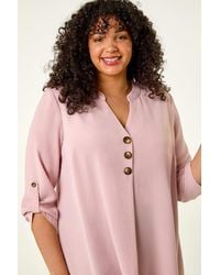 Roman Curve - Textured Buttoned Tunic Top - Lyst