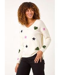 Roman - Heart & Star V-Neck Flock Jumper - Lyst