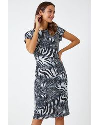 Roman - Animal Print Gathered Waist Shift Dress - Lyst