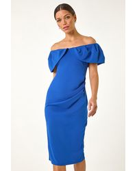 Roman - Bardot Stretch Midi Dress - Lyst