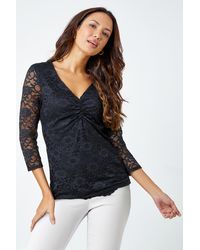 Roman - Lace V-Neck Scallop Hem Top - Lyst