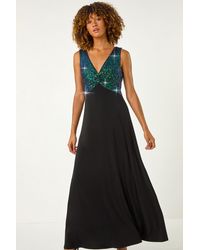 Roman - Contrast Sequin Bodice Maxi Dress - Lyst