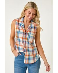 Roman Petite - Check Print Button Blouse - Lyst