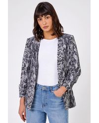Roman - Animal Ruched 3/4 Sleeve Blazer Jacket - Lyst
