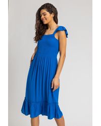 Roman - Shirred Bodice Frill Detail Midi Dress - Lyst