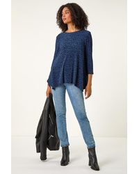Roman - Printed Plisse Hanky Hem Tunic Stretch Top - Lyst