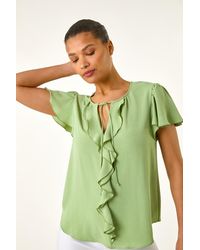 Roman - Frilled Sleeve Tie Front Top - Lyst