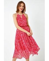 Roman - Halterneck Abstract Asymmetric Midi Dress - Lyst