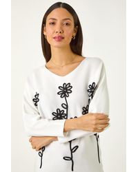 Roman - Floral Embroidery Knit Jumper - Lyst