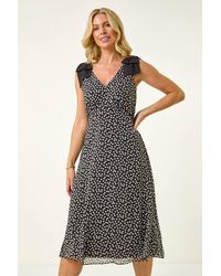 Roman Petite - Spot Print Bow Midi Dress - Lyst