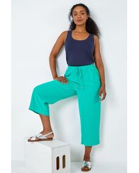 Roman - Petite Linen Mix Wide Cropped Trousers - Lyst