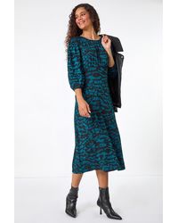 Roman - Abstract Print Gathered Midi Dress - Lyst