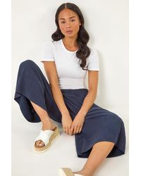 Roman Petite - Elasticated Waist Linen Mix Culotte - Lyst