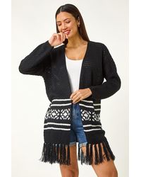 Roman - Jacquard Fringe Hem Knit Cardigan - Lyst