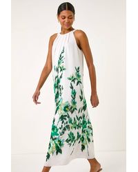 Roman - Floral Print Halter Neck Midi Dress - Lyst
