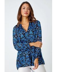 Roman - Metallic Print V-Neck Chiffon Blouse - Lyst