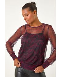 Roman - Abstract Print Plisse Shirred Hem Top - Lyst