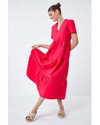 Roman - Plain Cotton Tiered Maxi Dress - Lyst