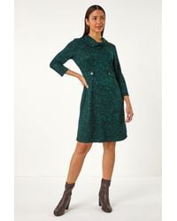 Roman - Abstract Print Cowl Neck Tab Detail Dress - Lyst