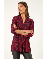 Roman - Leaf Print Pleated Top - Lyst