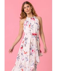 Roman - Floral Asymmetric Belted Wrap Midi Dress - Lyst