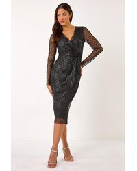 Roman - Dobby Plisse Wrap Dress - Lyst