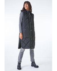 Roman - Quilted Longline Hooded Gilet - Lyst