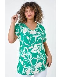 Roman Curve - Floral Tie Back V-Neck Stretch Top - Lyst