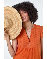 Roman - Embroidered Frill Cotton Blend V-Neck Vest Top - Lyst