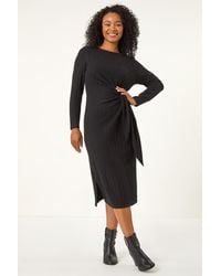 Roman Petite - Brushed Tie Waist Stretch Midi Dress - Lyst