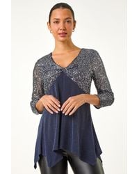 Roman - Sequin Bodice V-Neck Stretch Tunic Top - Lyst