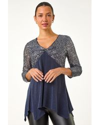 Roman - Sequin Bodice V-Neck Stretch Tunic Top - Lyst