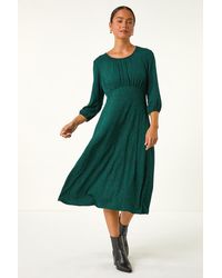 Roman Petite - Spot Print Ruched Midi Dress - Lyst