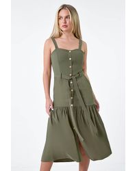 Roman Petite - Button Front Tiered Midi Dress - Lyst