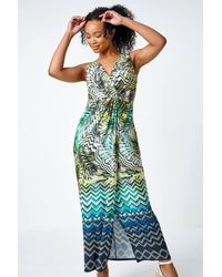 Roman Petite - Abstract Print Ruched Wrap Maxi Dress - Lyst