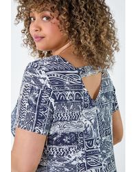 Roman - Curve Abstract Print Back Bar Stretch Top - Lyst