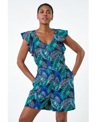 Roman - Tropical Leaf Print Playsuit - Lyst