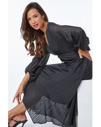 Roman - Metallic Stripe Chiffon Twist Front Midi Dress - Lyst
